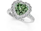 White gold Fancy Green Heart  Cut Diamond Milgrain Floral Halo Engagement Ring with Pavé Band_16