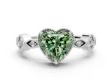 White gold Fancy Green Heart  Cut Diamond Milgrain Marquise Band with Prong Setting_3