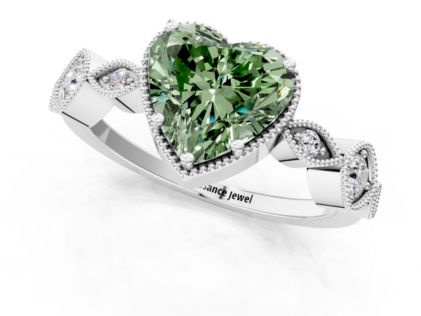 Platinum Fancy Green Heart  Cut Diamond Milgrain Marquise Band with Prong Setting