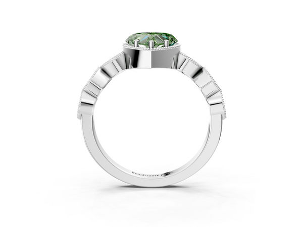 Platinum Fancy Green Heart  Cut Diamond Milgrain Marquise Band with Prong Setting