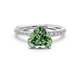 White gold Fancy Green Heart  Cut Diamond Pavé Band Ring with Four-Prong Setting