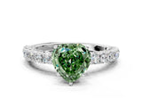 White gold Fancy Green Heart Cut Diamond Pavé Band Solitaire Ring with Prong Setting_29