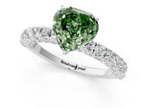 White gold Fancy Green Heart Cut Diamond Pavé Band Solitaire Ring with Prong Setting_29