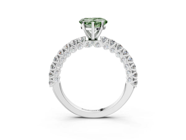 Platinum Fancy Green Heart Cut Diamond Pavé Band Solitaire Ring with Prong Setting