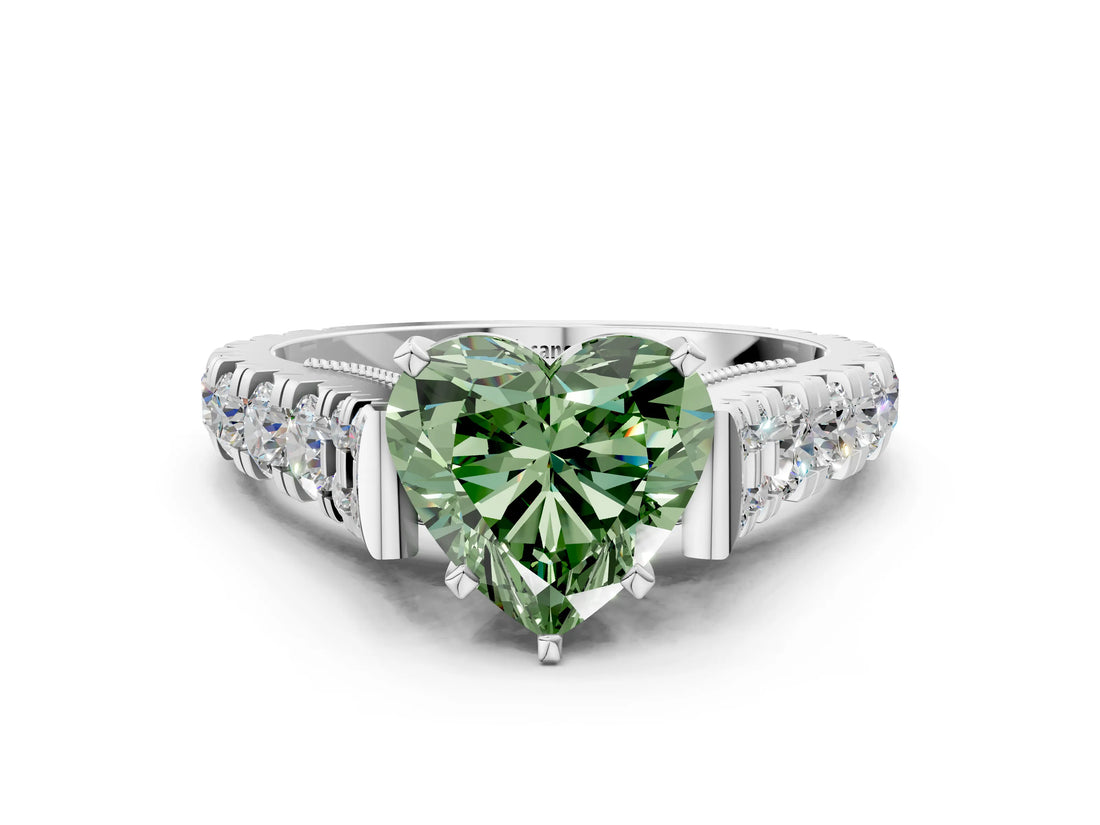 White gold Fancy Green Heart  Cut Diamond Pavé Band Solitaire with Four-Prong Setting_15