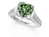 White gold Fancy Green Heart  Cut Diamond Pavé Band Solitaire with Four-Prong Setting_16