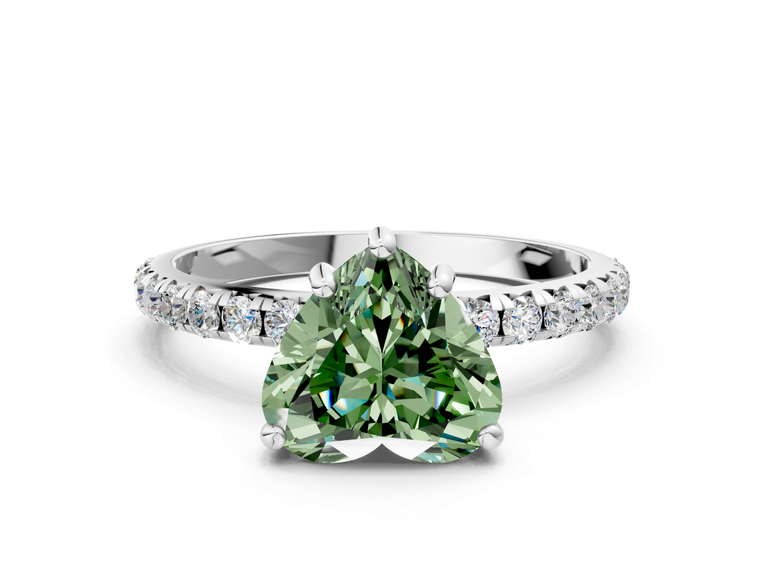 White gold Fancy Green Heart  Cut Diamond Pavé Band Solitaire with Four-Prong Setting_3