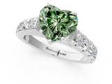White gold Fancy Green Heart  Cut Diamond Pavé Band Solitaire with Four-Prong Setting_4