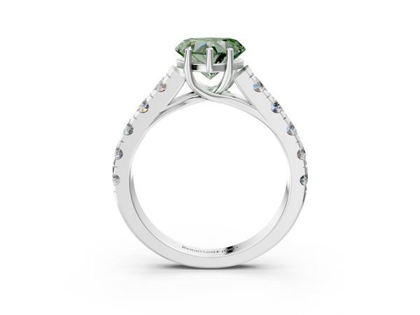 Platinum Fancy Green Heart  Cut Diamond Solitaire Ring with Micro Pave Band and Prong Setting