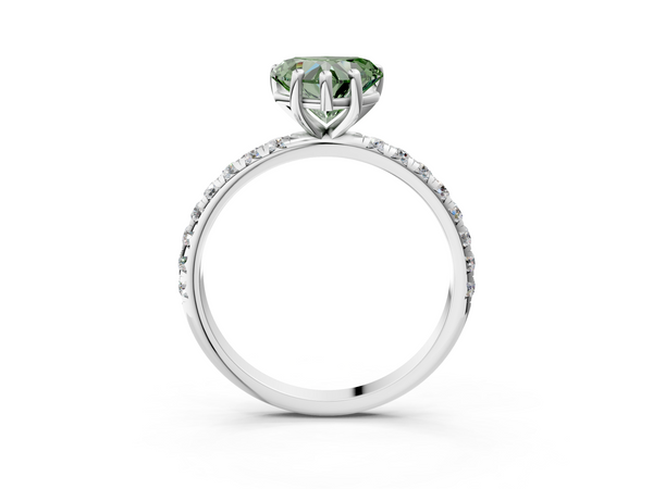 Platinum Fancy Green Heart  Cut Diamond Solitaire Ring with Micro Pave Band and Four Prong Setting