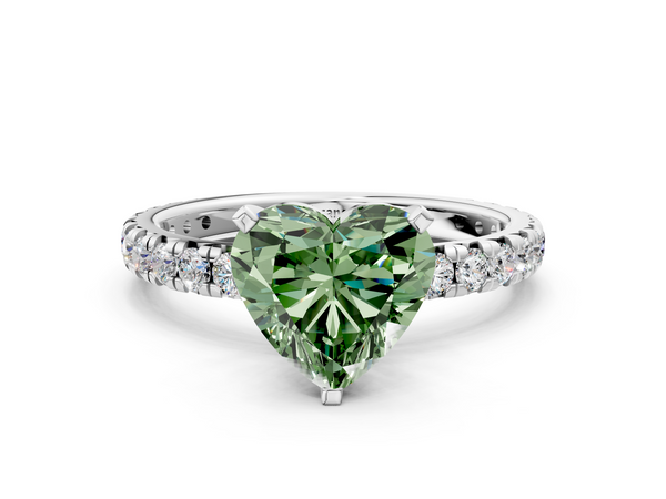 Platinum Fancy Green Heart  Cut Diamond Pavé Band with Four-Prong Setting