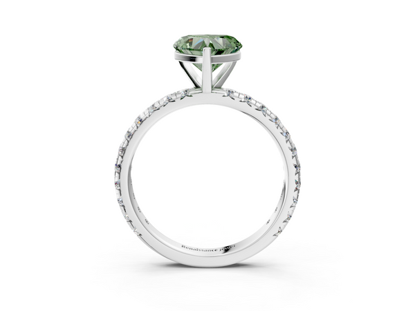 Platinum Fancy Green Heart  Cut Diamond Pavé Band with Four-Prong Setting