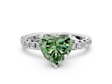 White gold Fancy Green Heart  Cut Diamond Pavé Band with Four-Prong Setting