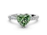 White gold Fancy Green Heart Cut Diamond Pavé Engagement Ring with Round  Accents and Prong Setting_41