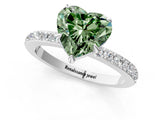 White gold Fancy Green Heart Cut Diamond Pavé Engagement Ring with Round  Accents and Prong Setting_42
