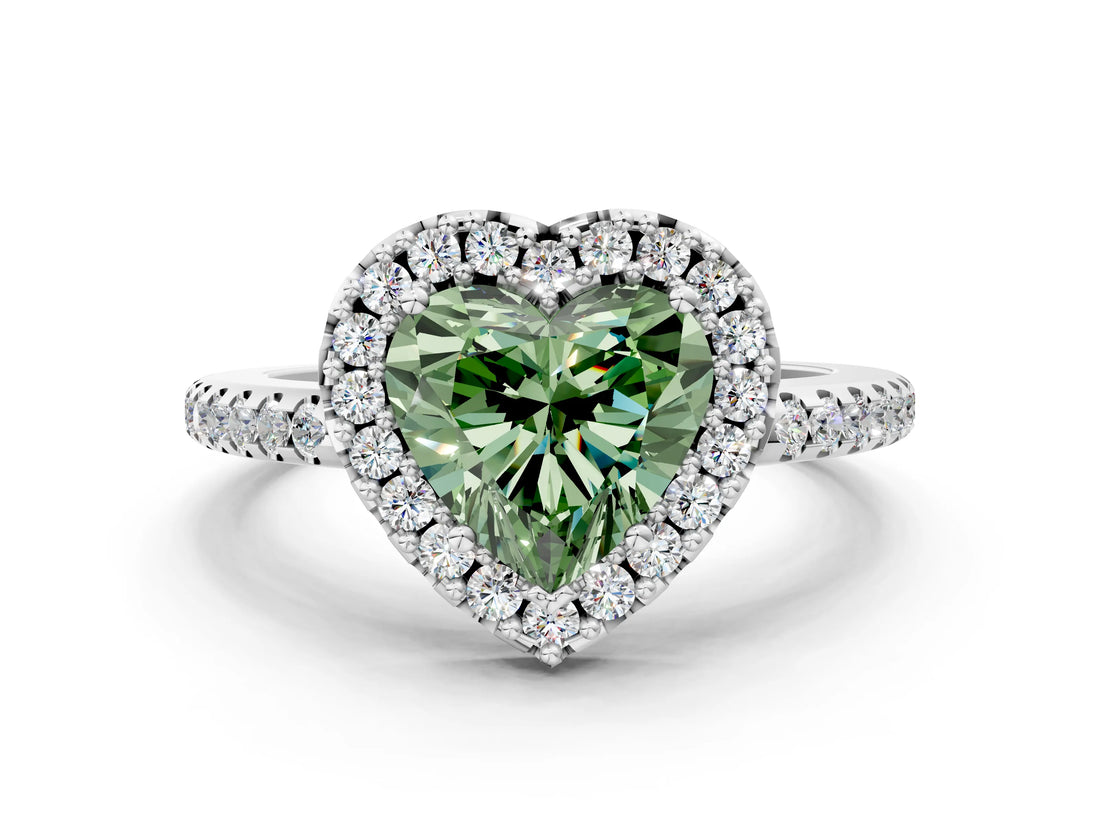 White gold Fancy Green Heart Cut Diamond Pavé Halo Ring with Four-Prong Setting_28