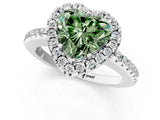 White gold Fancy Green Heart Cut Diamond Pavé Halo Ring with Four-Prong Setting_29