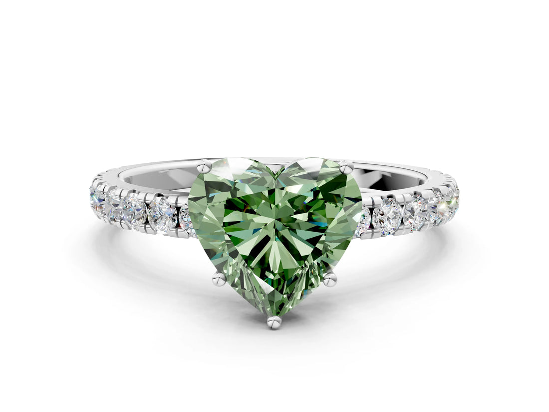 White gold Fancy Green Heart Cut Diamond Pavé Solitaire Engagement Ring with Four-Prong Setting_28