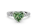 White gold Fancy Green Heart Cut Diamond Pavé Solitaire Ring with Round Band and Prong Setting_12