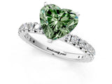 White gold Fancy Green Heart Cut Diamond Pavé Solitaire Ring with Round Band and Prong Setting_13