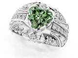 White gold Fancy Green Heart Cut Diamond Pave Art Deco Split Shank Ring with Four-Prong Setting_1