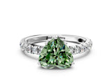 White gold Fancy Green Heart Cut Diamond Pave Band Solitaire Ring with Round  and Prong Setting_77