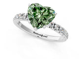 White gold Fancy Green Heart Cut Diamond Pave Band Solitaire Ring with Round  and Prong Setting_78