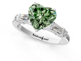 White gold Fancy Green Heart  Cut Diamond Ring with Baguette Side Stones, Channel Set Band, and Four-Prong Setting_1