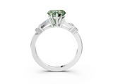 White gold Fancy Green Heart  Cut Diamond Ring with Baguette Side Stones, Channel Set Band, and Four-Prong Setting_3