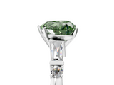 White gold Fancy Green Heart  Cut Diamond Ring with Baguette Side Stones, Channel Set Band, and Four-Prong Setting_5