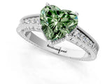White gold Fancy Green Heart Cut Diamond Ring with Milgrain Pavé Band and Four-Prong Setting_33