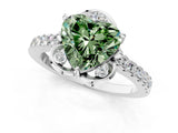 White gold Fancy Green Heart Cut Diamond Ring with Pavé Band and Floral Prong Setting_40