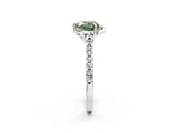 White gold Fancy Green Heart Cut Diamond Ring with Pavé Band and Floral Prong Setting_41