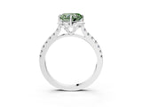 White gold Fancy Green Heart Cut Diamond Ring with Pavé Band and Floral Prong Setting_42