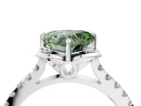 White gold Fancy Green Heart Cut Diamond Ring with Pavé Band and Floral Prong Setting_43