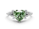 White gold Fancy Green Heart Cut Diamond Ring with Side Stones and Four-Prong Setting_65