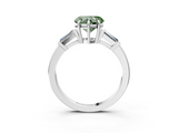 White gold Fancy Green Heart  Cut Diamond Ring with Tapered Baguette Side Stones in Four-Prong Setting_3