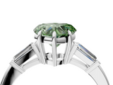 White gold Fancy Green Heart  Cut Diamond Ring with Tapered Baguette Side Stones in Four-Prong Setting_4