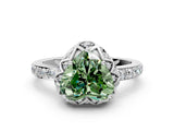 White gold Fancy Green Heart Cut Diamond Scalloped Halo Engagement Ring with Round Shared Prong Band_13