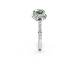 White gold Fancy Green Heart Cut Diamond Scalloped Halo Engagement Ring with Round Shared Prong Band_15