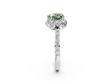 White gold Fancy Green Heart Cut Diamond Scalloped Halo Engagement Ring with Round Shared Prong Band_39
