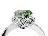 White gold Fancy Green Heart Cut Diamond Scalloped Halo Engagement Ring with Round Shared Prong Band_41