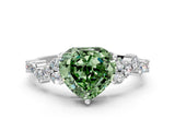 White gold Fancy Green Heart Cut Diamond Scattered Round Accent Ring with Prong Setting_12