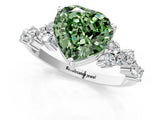 White gold Fancy Green Heart Cut Diamond Scattered Round Accent Ring with Prong Setting_13