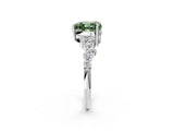 White gold Fancy Green Heart Cut Diamond Scattered Round Accent Ring with Prong Setting_14