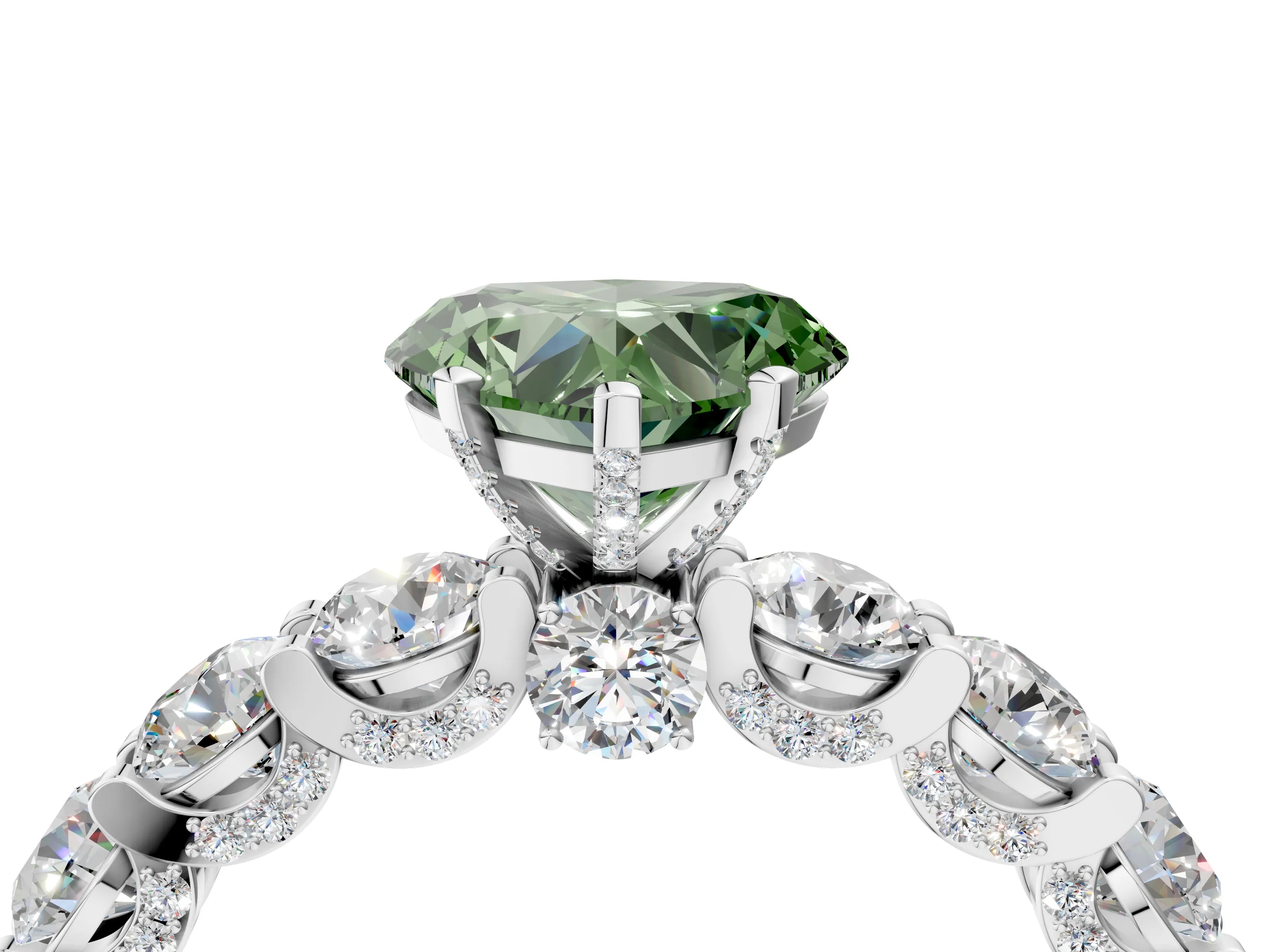 White gold Fancy Green Heart Cut Diamond Side Stone Engagement Ring with Four-Prong Setting_28