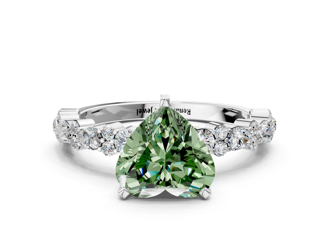 White gold Fancy Green Heart Cut Diamond Side Stone Solitaire Ring with Round  and Four-Prong Setting_65