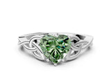 White gold Fancy Green Heart Cut Diamond Solitaire Celtic Knot Ring with Four-Prong Setting_30