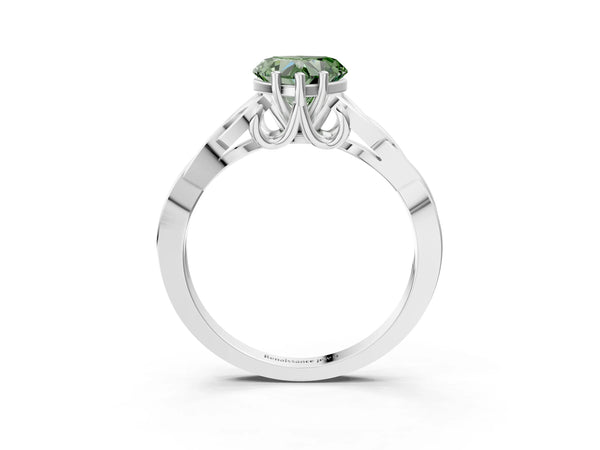 Platinum Fancy Green Heart Cut Diamond Solitaire Celtic Knot Ring with Four-Prong Setting