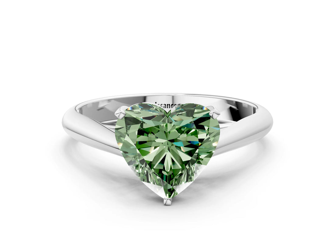 White gold Fancy Green Heart Cut Diamond Solitaire Engagement Ring with Cathedral Setting and Four-Prong Mount_105